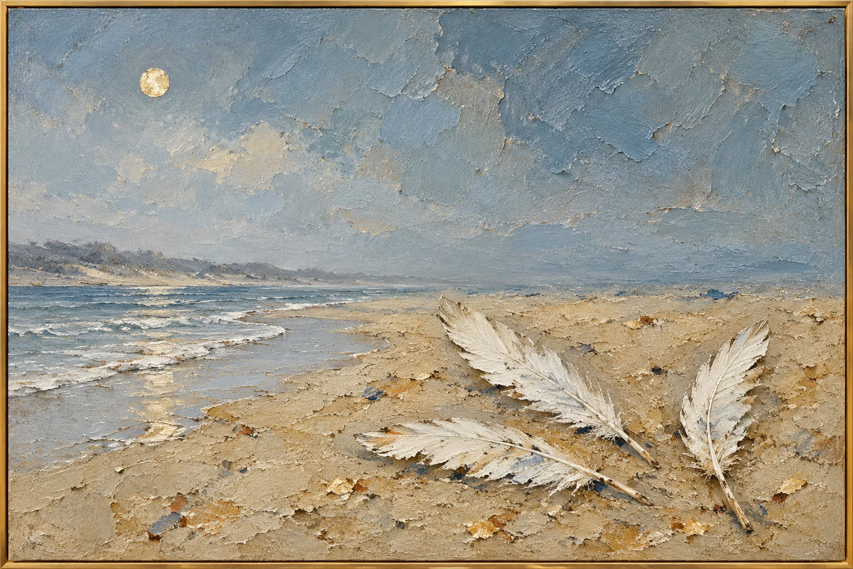 Feathered Shore oil painting - original framed artwork