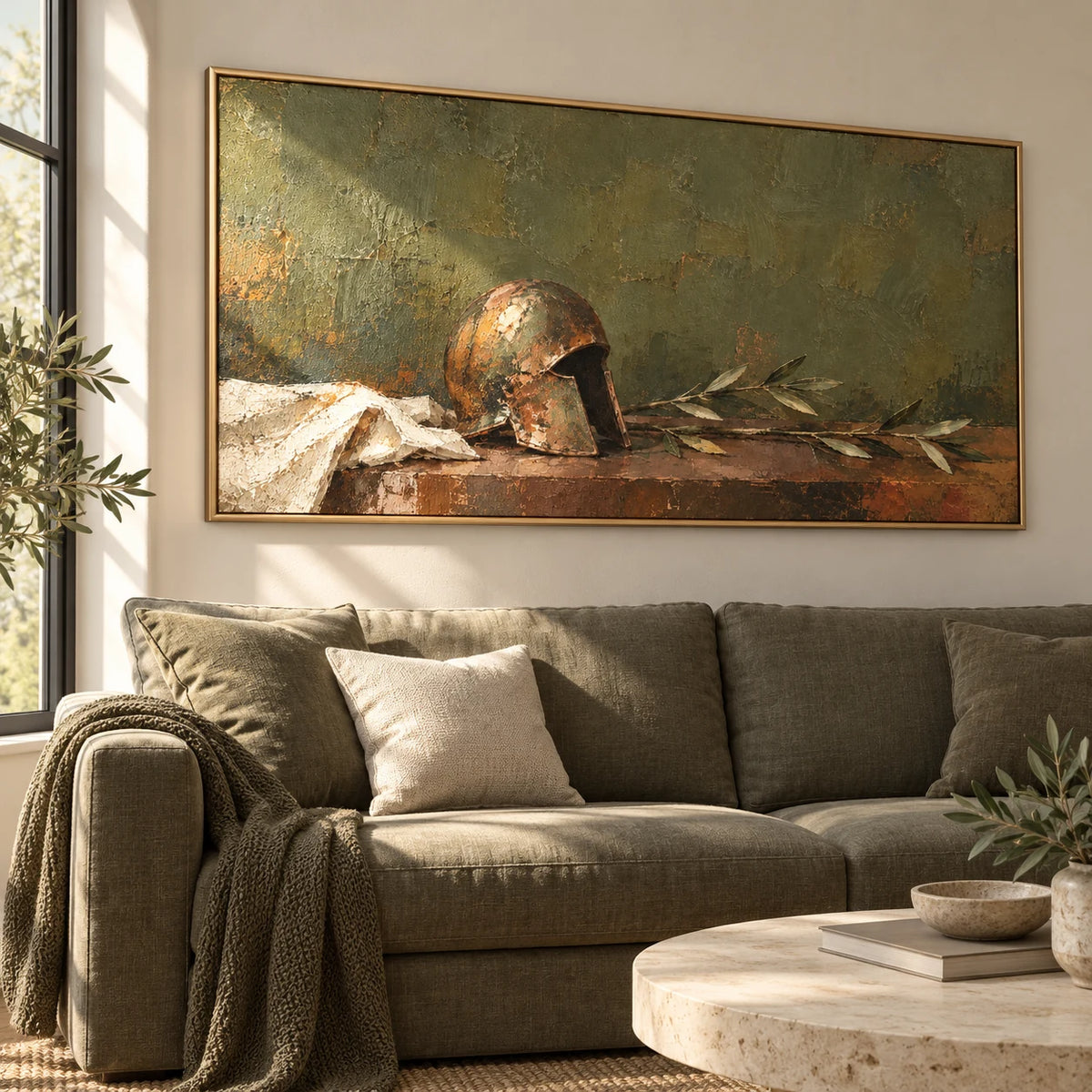 Olive and Bronze oil painting - living room view