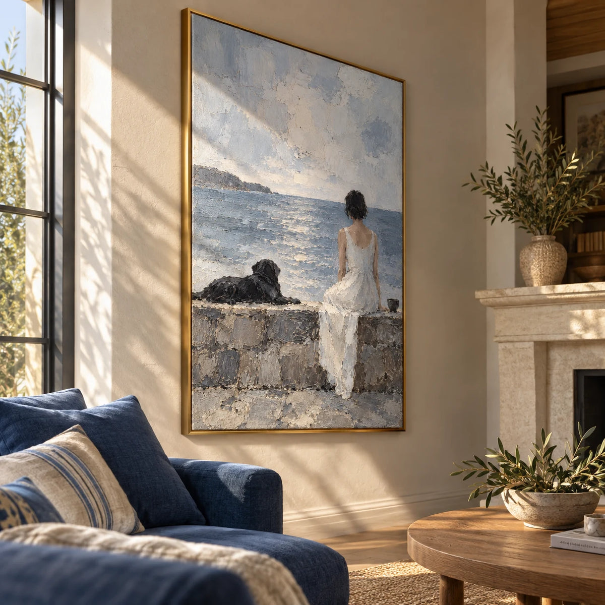 Blue Hour oil painting - living room view