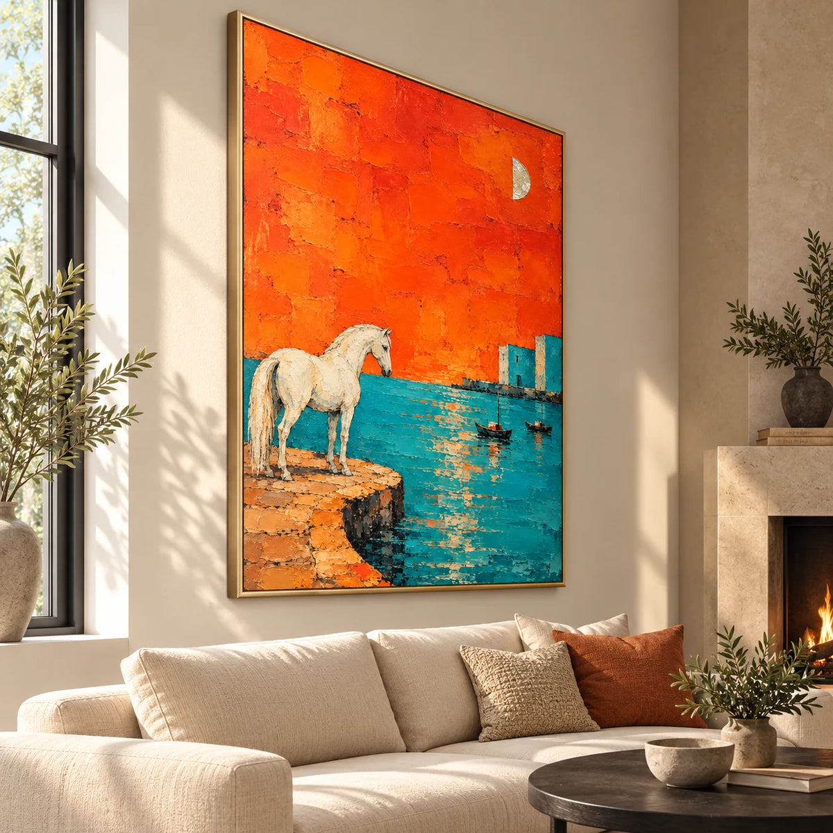 Harbor of Fire oil painting - living room view