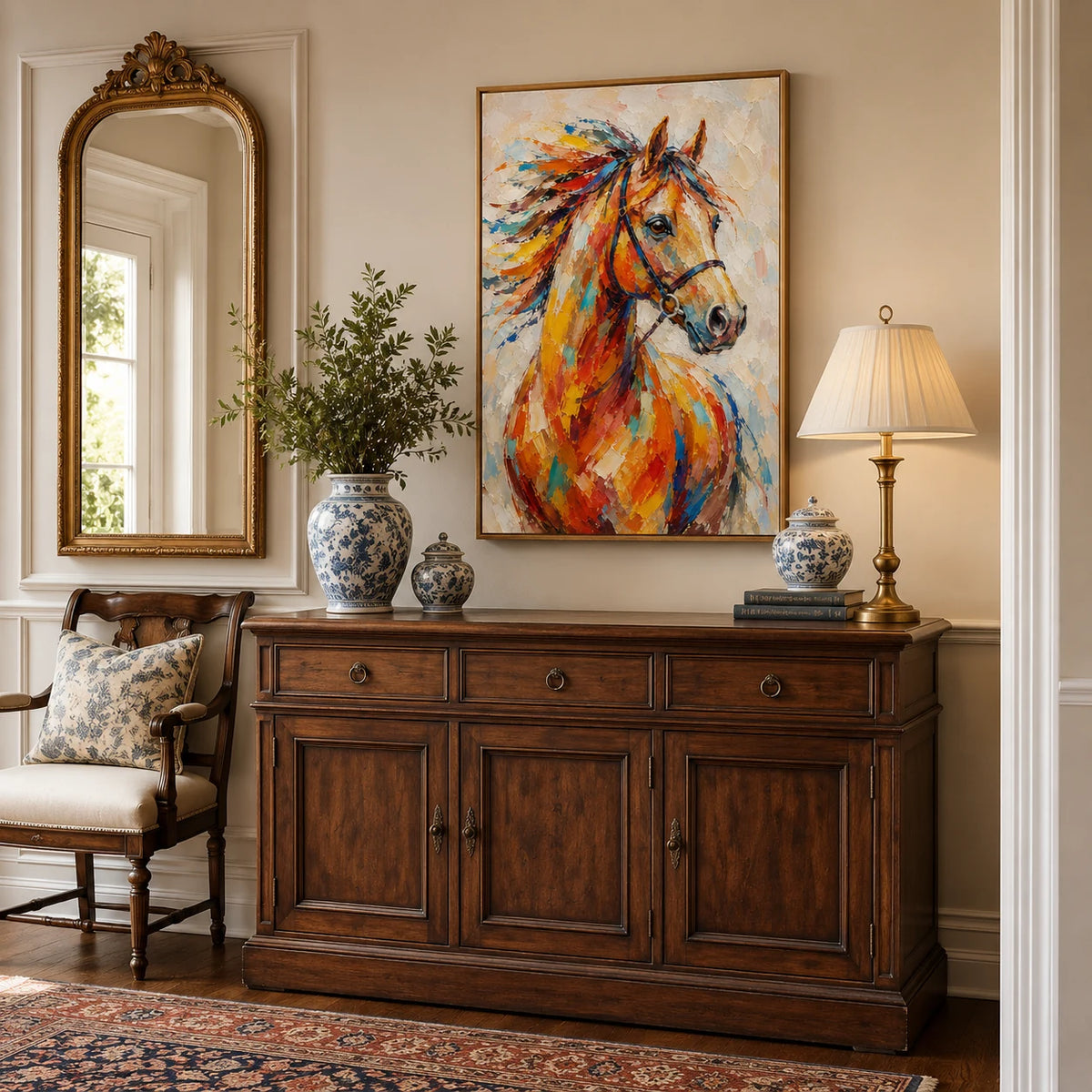 Saffron Mane - hand-painted horse oil painting on canvas detail 4 by Realoilart