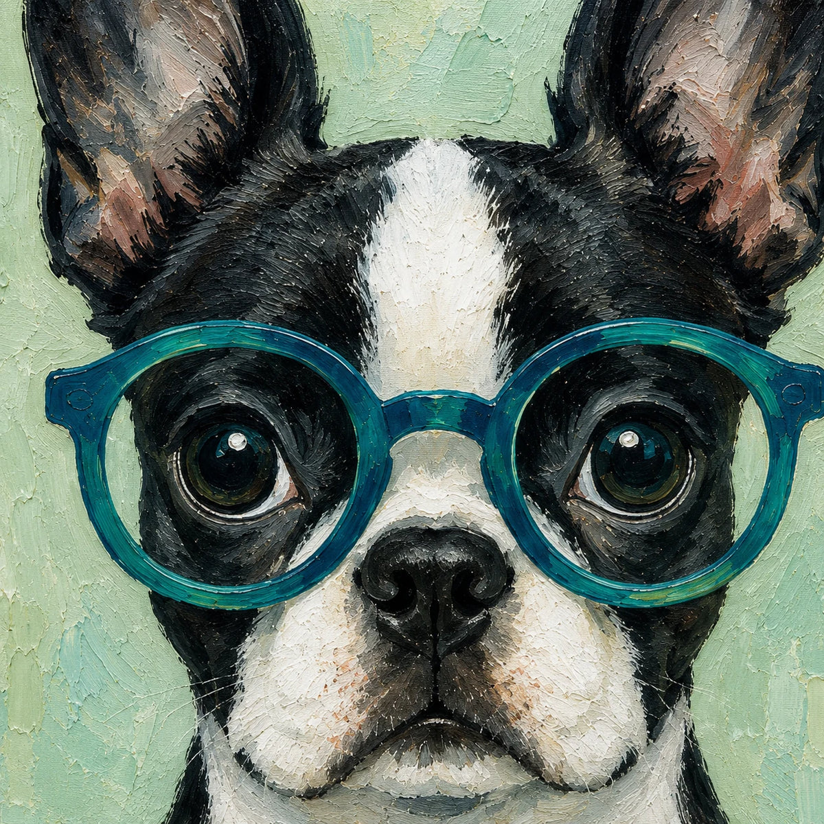Teal Spectacles - hand-painted pet portrait oil painting on canvas detail 6 by Realoilart