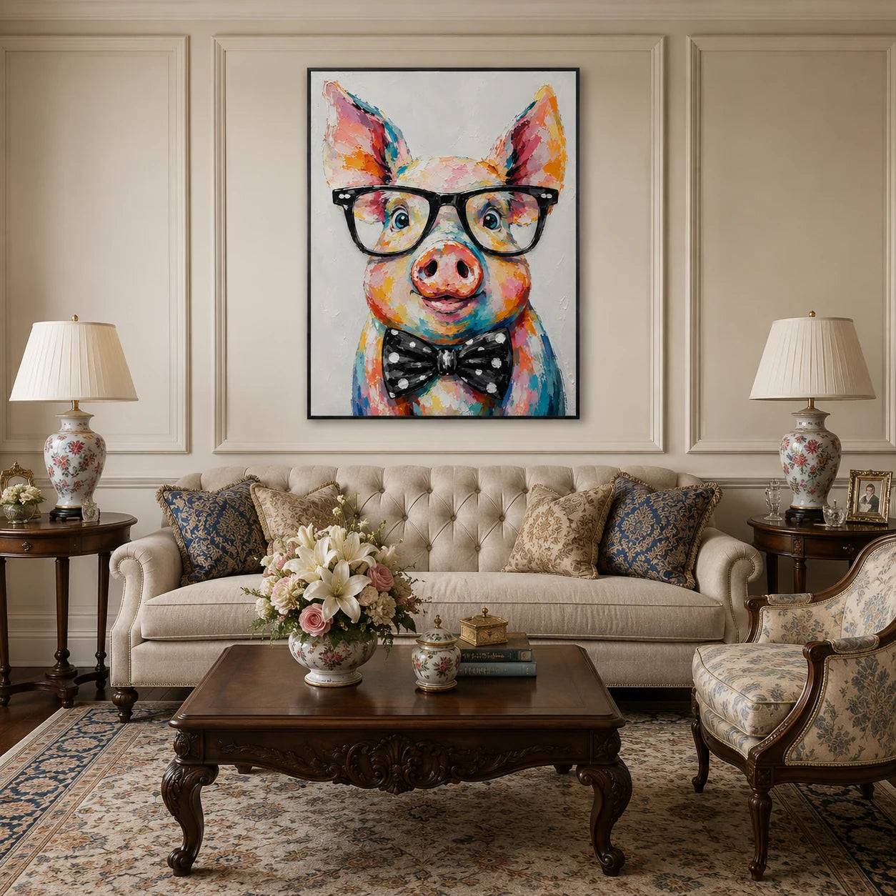 Bon Vivant - hand-painted pet portrait oil painting on canvas by Realoilart
