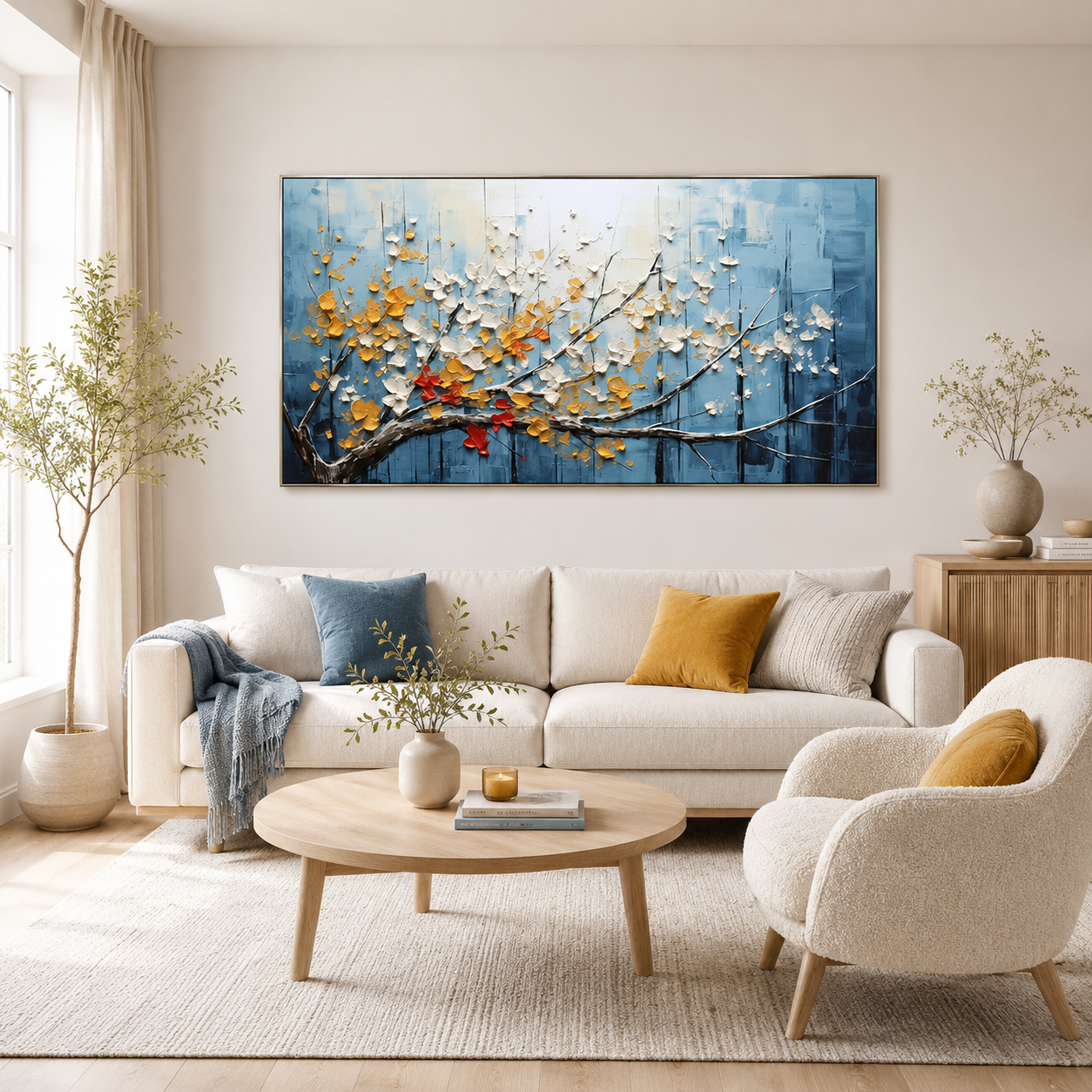 Azure Blossoms - hand-painted floral oil painting on canvas by Realoilart