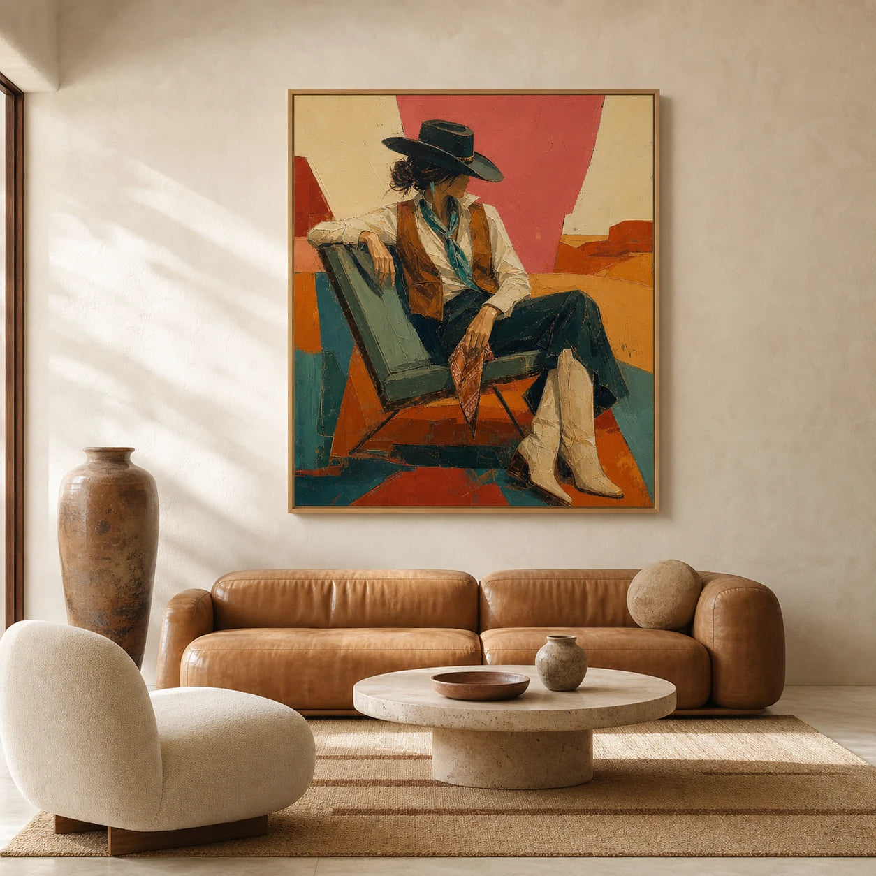 Crimson Stillness - straight-on front view of the vertical Western oil painting