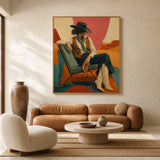 Crimson Stillness - straight-on front view of the vertical Western oil painting