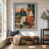 Porchlight Exchange - straight-on front view of the vertical Western oil painting