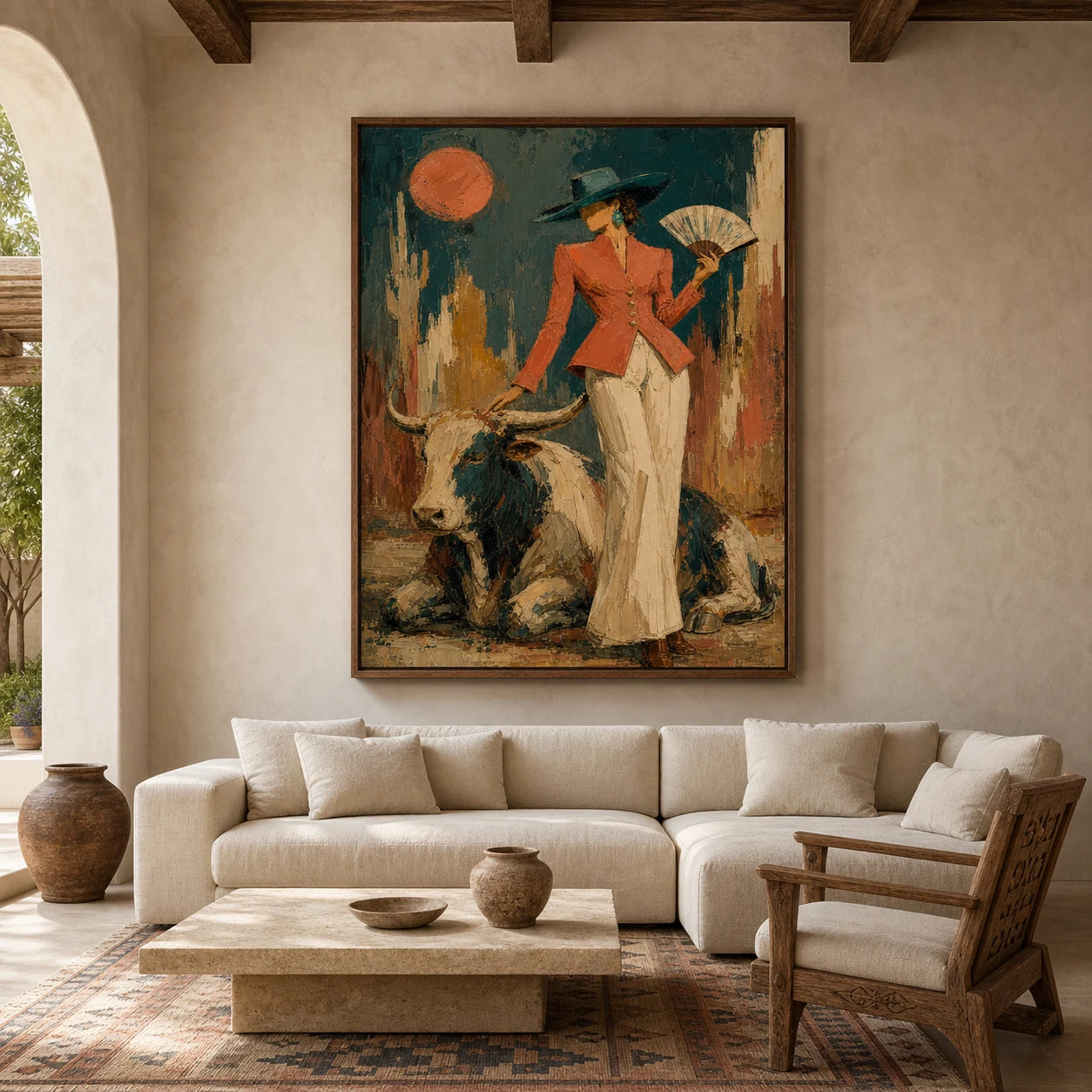 Scarlet Rodeo - straight-on front view of the vertical Western oil painting