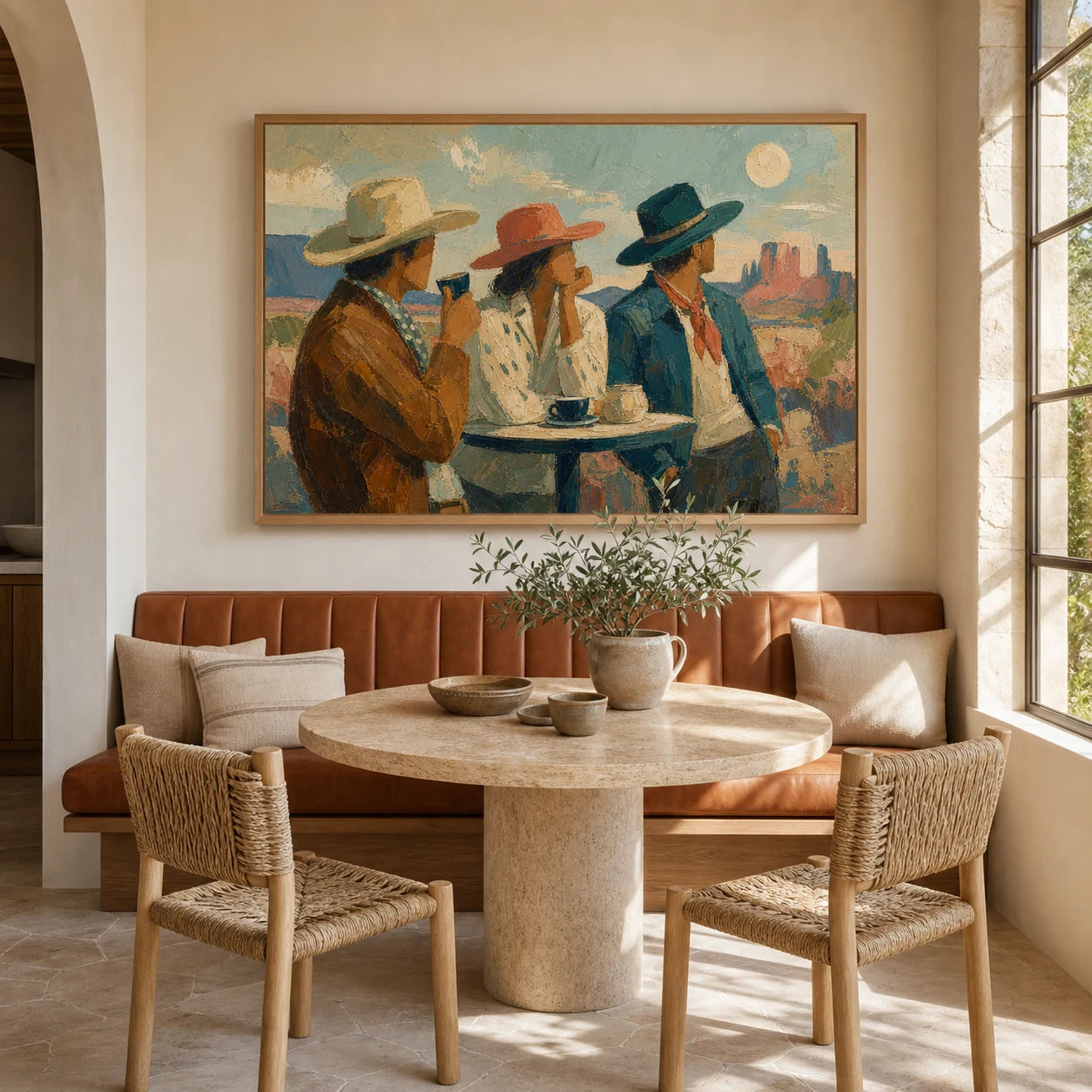 Desert Tableaux - straight-on front view of the horizontal Western oil painting