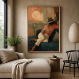 Letter at Sundown - straight-on front view of the vertical Western oil painting