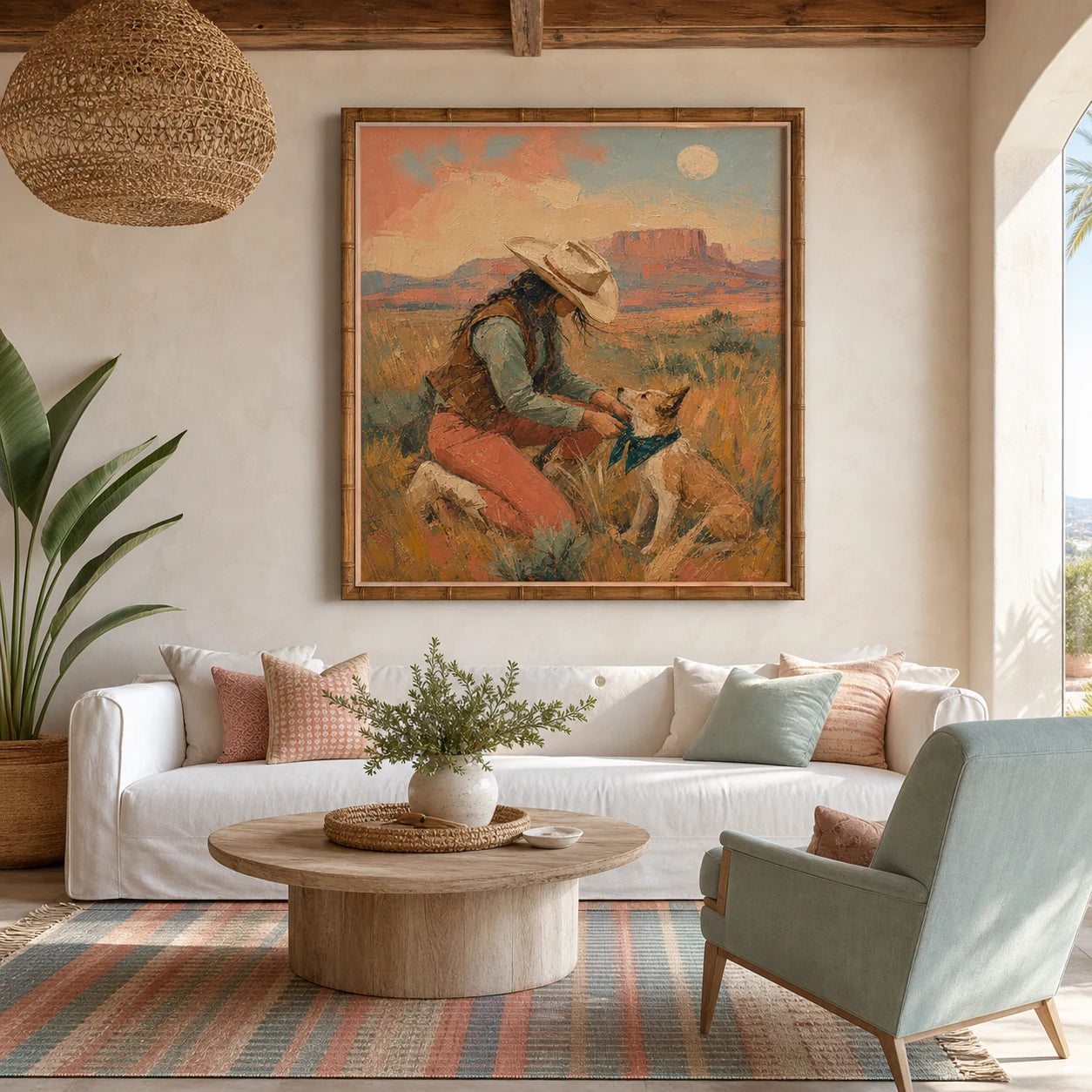 Canyon Kindred - straight-on front view of the square Western oil painting