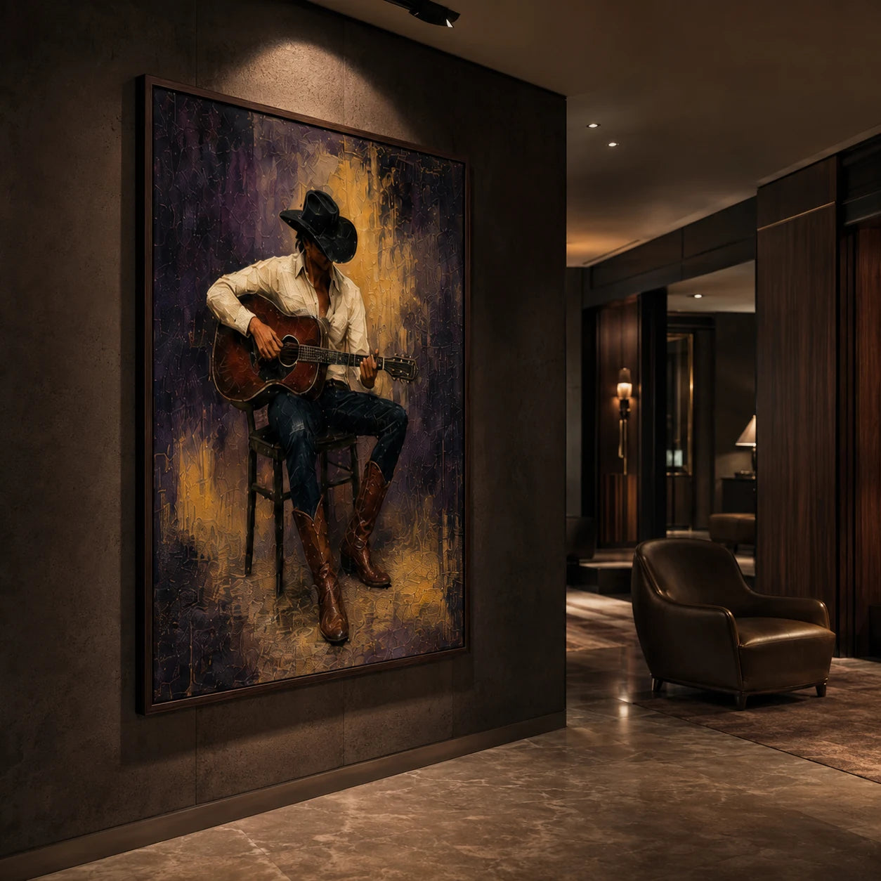 Cowboy Guitar - displayed from a left 30-degree room angle