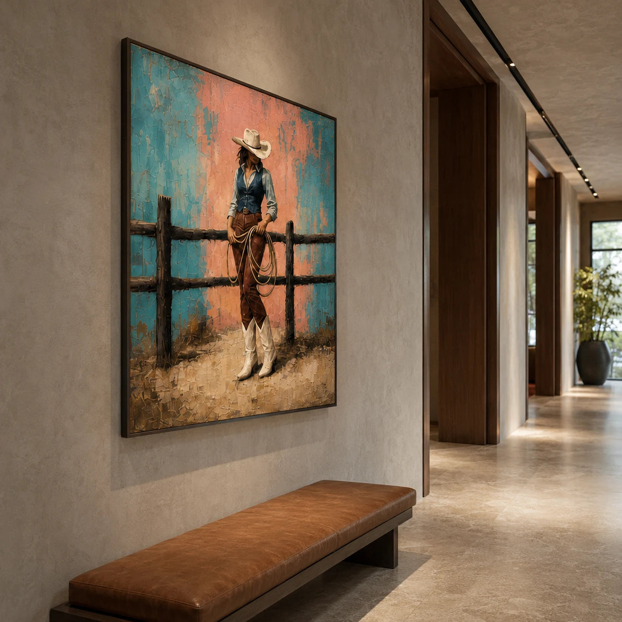 Lasso Cowgirl - displayed from a left 30-degree room angle