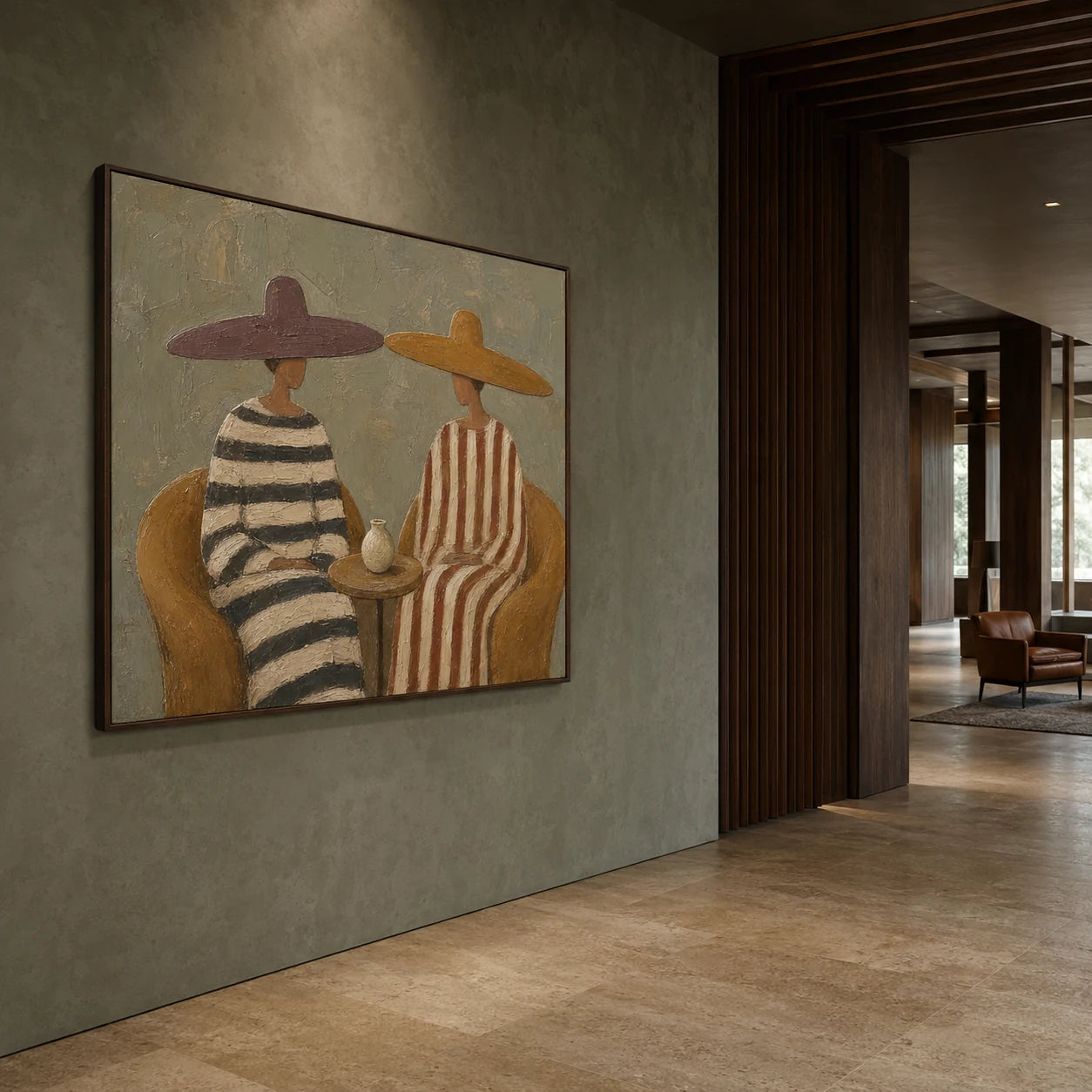 Striped Conversation - displayed from a left 30-degree room angle