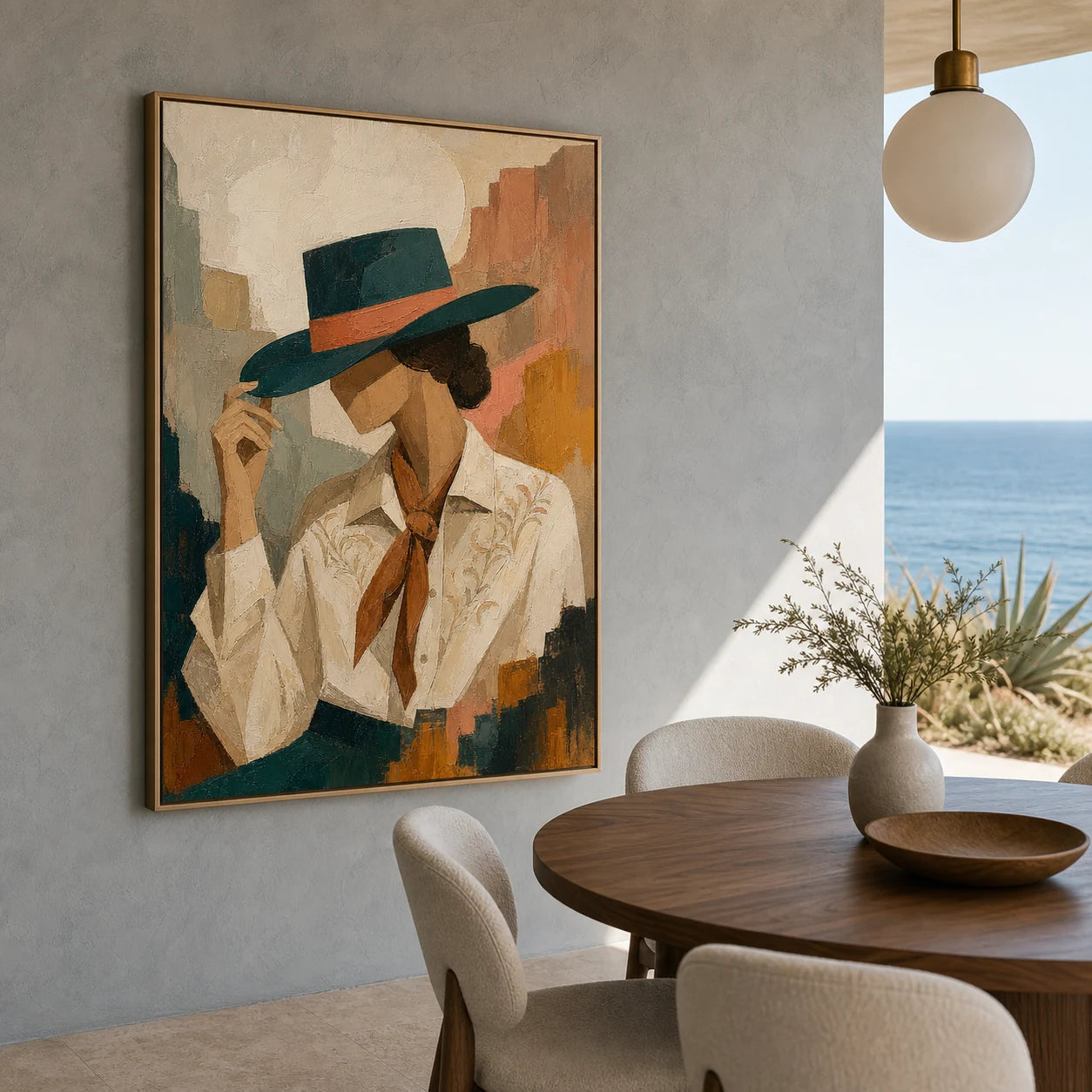 Teal Brim Reverie displayed from a left 30-degree room angle