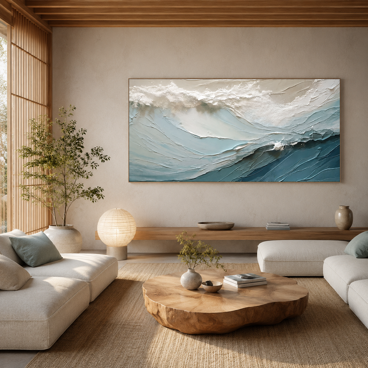 Ocean Stillness - hand-painted coastal oil painting on canvas detail 2 by Realoilart