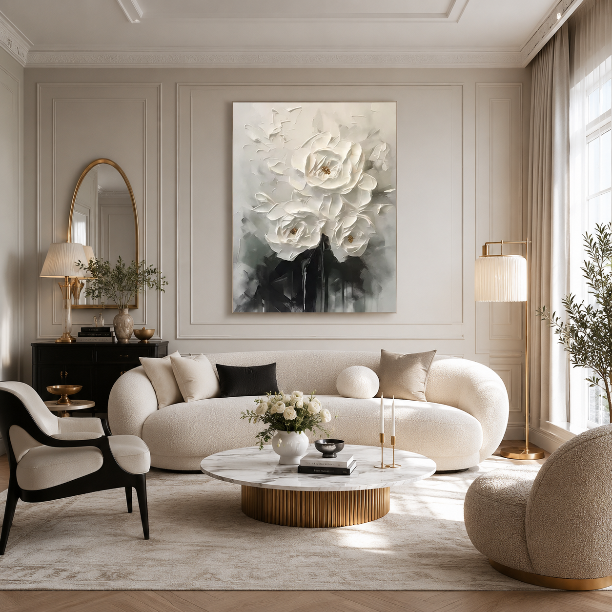 White Garden - hand-painted floral oil painting on canvas detail 2 by Realoilart