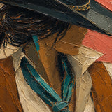 Crimson Stillness detail showing the painted subject and textured color