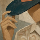 Teal Brim Reverie detail showing the painted subject and textured color