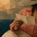 Letter at Sundown detail showing the painted subject and textured color