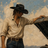 Roadside Repair - painted subject and impasto detail