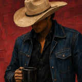 Fence Cowboy - painted subject and impasto detail