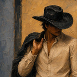 Doorway Traveler - painted subject and impasto detail