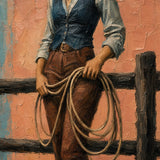 Lasso Cowgirl - painted subject and impasto detail