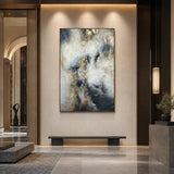 Gilded Drift - hand-painted abstract oil painting in a styled interior