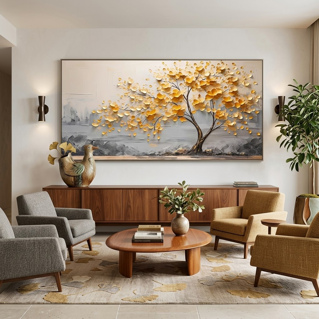 Golden Canopy - hand-painted floral oil painting on canvas by Realoilart