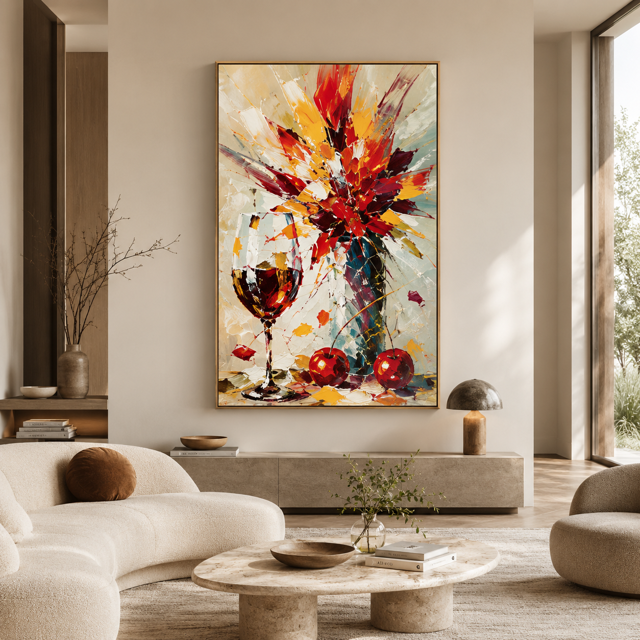 Crimson Burst - hand-painted abstract oil painting on canvas by Realoilart