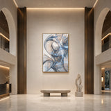 Glasswater Motion - hand-painted vertical oil painting in a styled interior