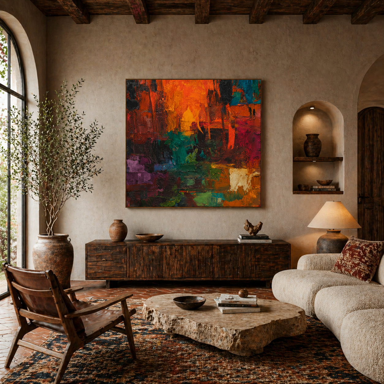 Ember City - hand-painted abstract oil painting on canvas by Realoilart