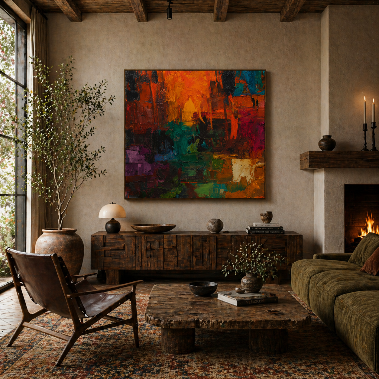 Ember City - hand-painted abstract oil painting on canvas detail 2 by Realoilart
