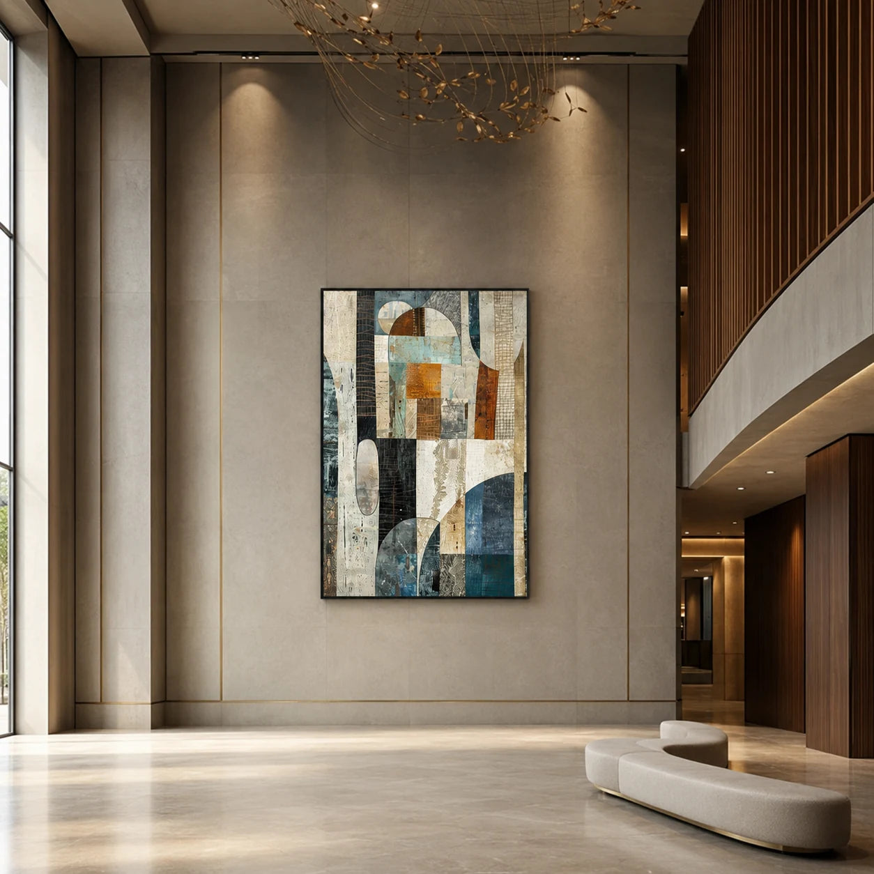 Palimpsest - hand-painted vertical oil painting in a styled interior