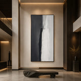Monochrome Threshold - hand-painted abstract oil painting in a styled interior