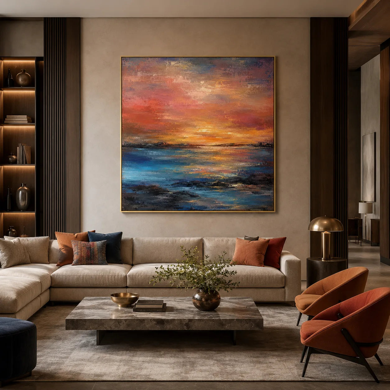 Vermilion Dusk - hand-painted coastal oil painting on canvas by Realoilart