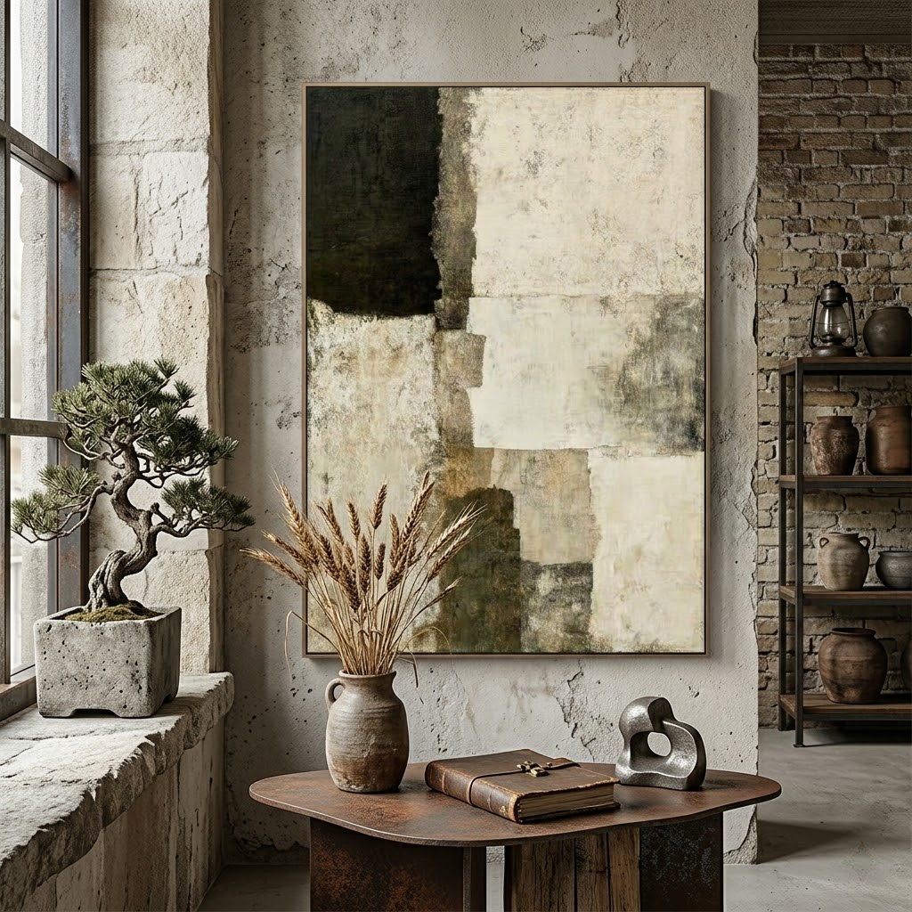 Quiet Structures - hand-painted abstract oil painting on canvas by Realoilart