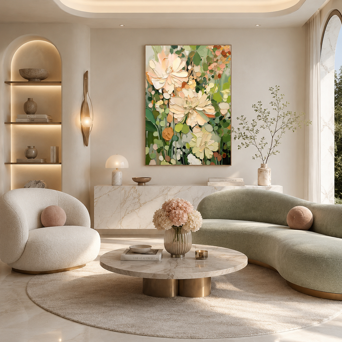 Garden in Cream - hand-painted floral oil painting on canvas detail 3 by Realoilart