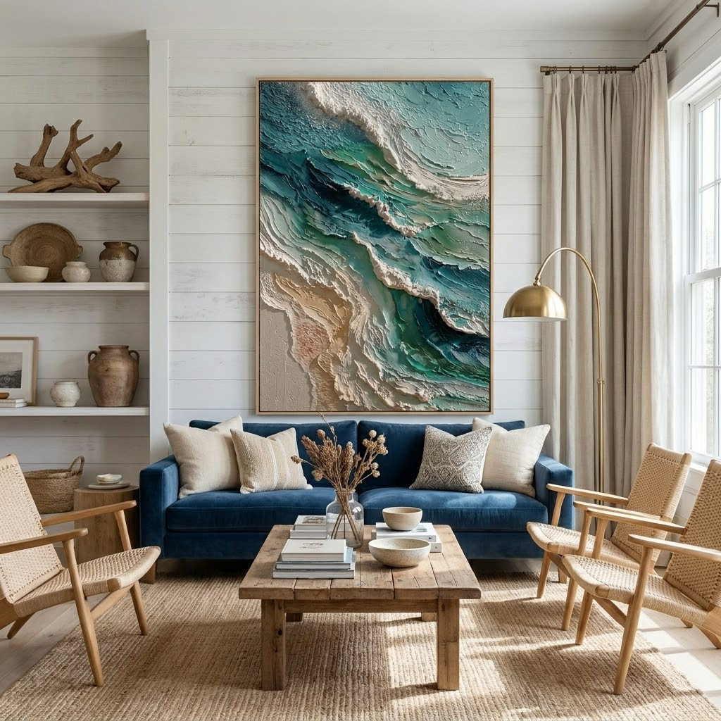 Tidal Layers - hand-painted coastal oil painting on canvas detail 2 by Realoilart