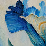 Azure Iris Chorus - hand-painted horizontal oil painting in a styled interior