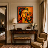 Marigold Muse abstract oil painting, hand-painted on canvas
