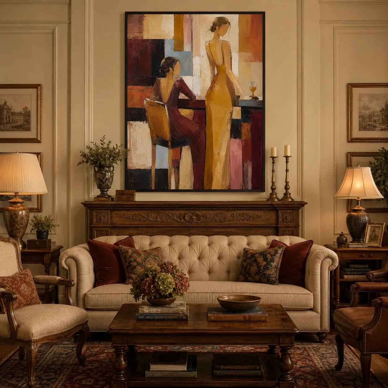 Burgundy Soirée - hand-painted portrait oil painting on canvas by Realoilart