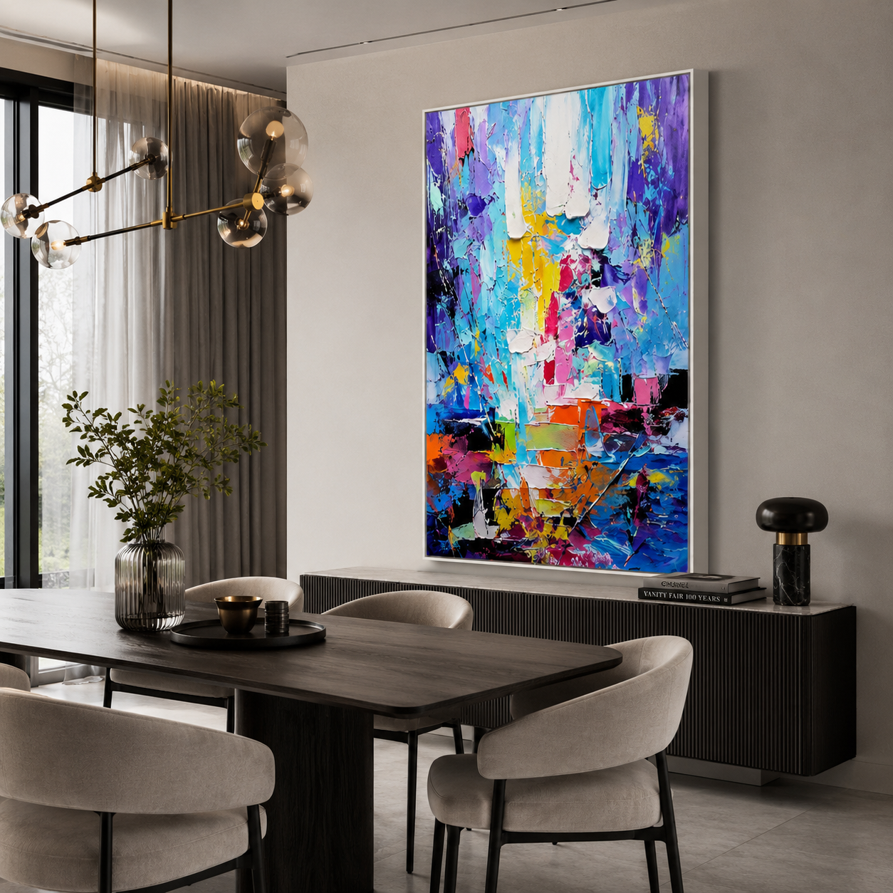 Prismatic Pulse - hand-painted abstract oil painting on canvas detail 2 by Realoilart