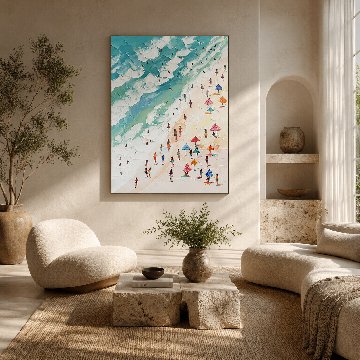 Beachside Joy - hand-painted portrait oil painting on canvas by Realoilart