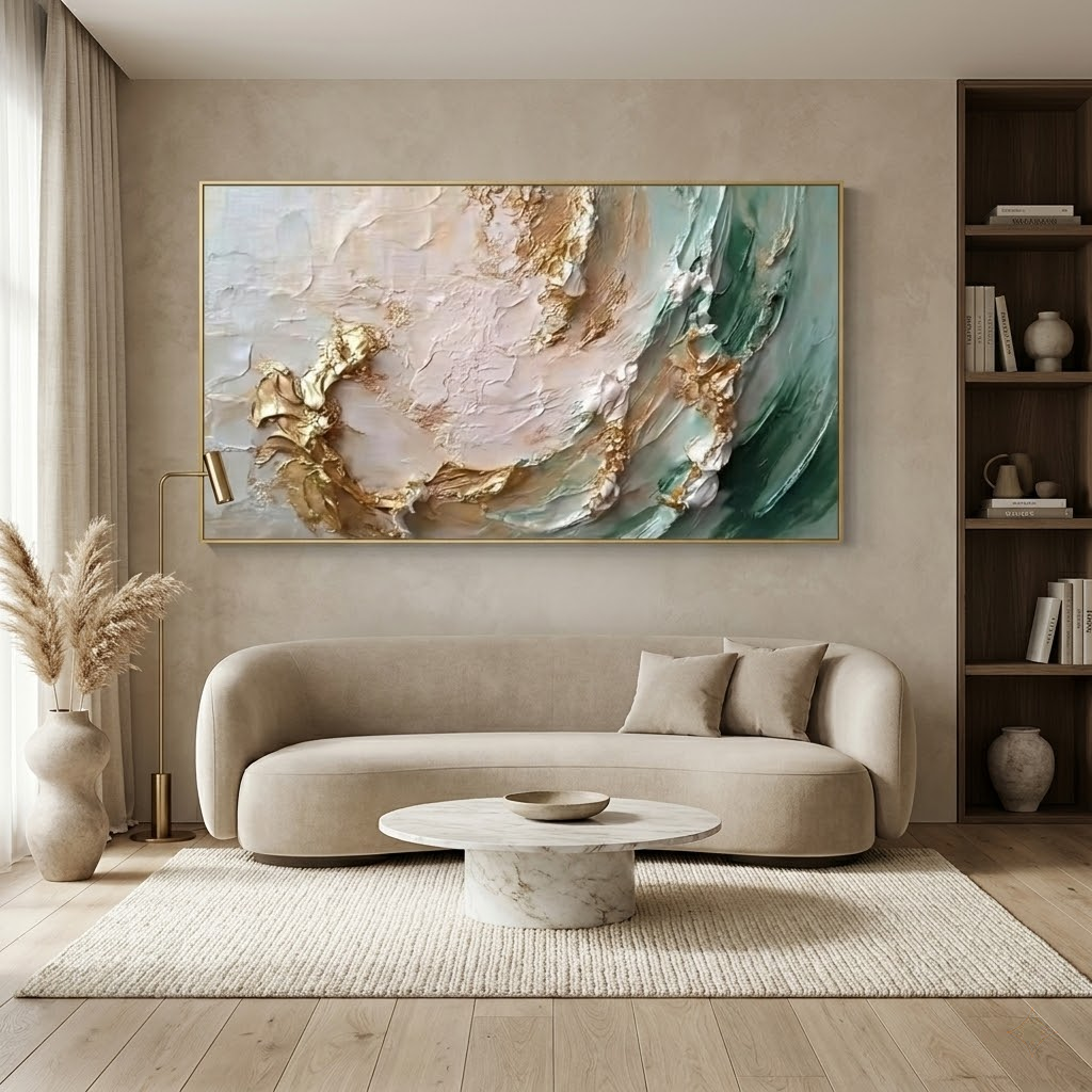 Gilded Tide - hand-painted coastal oil painting on canvas detail 2 by Realoilart