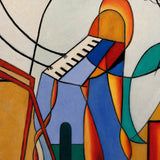 Salon detail showing stylized figures and bold contours