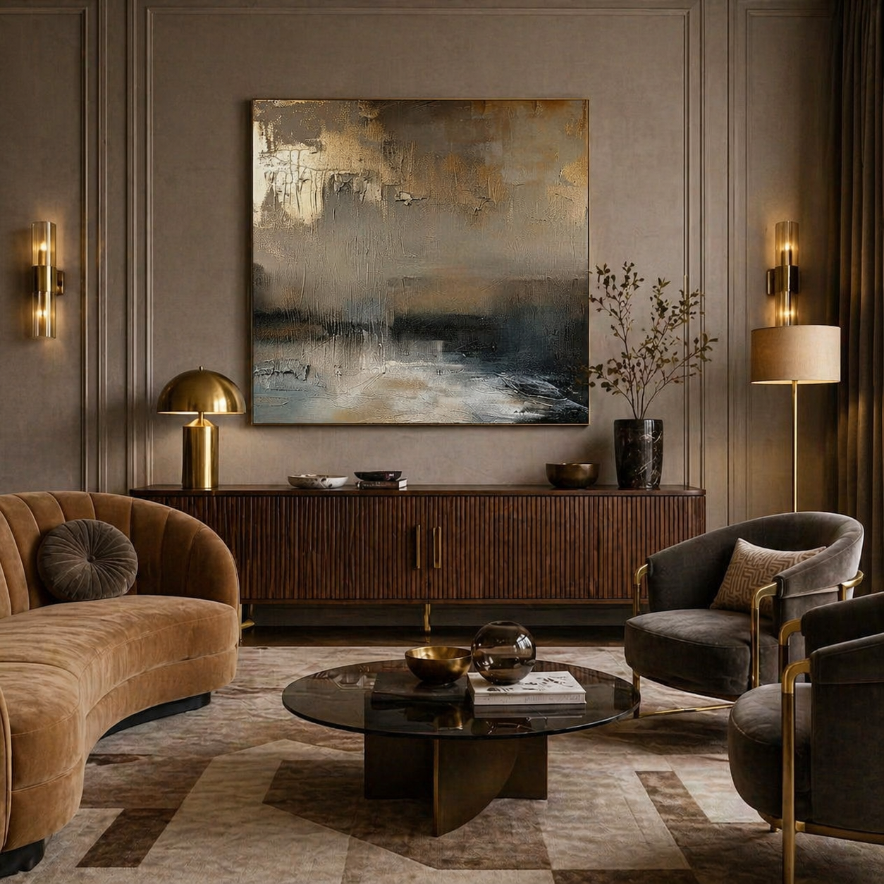 Golden Dusk - hand-painted landscape oil painting on canvas detail 2 by Realoilart