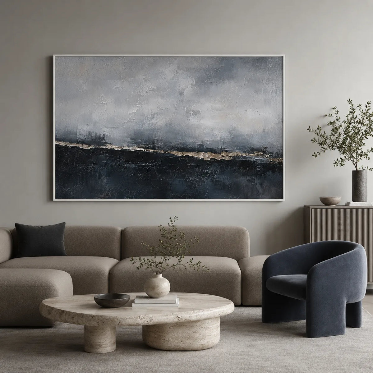 Nocturne Shore - hand-painted coastal oil painting on canvas detail 4 by Realoilart