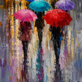 Crimson Parasols abstract oil painting, hand-painted on canvas